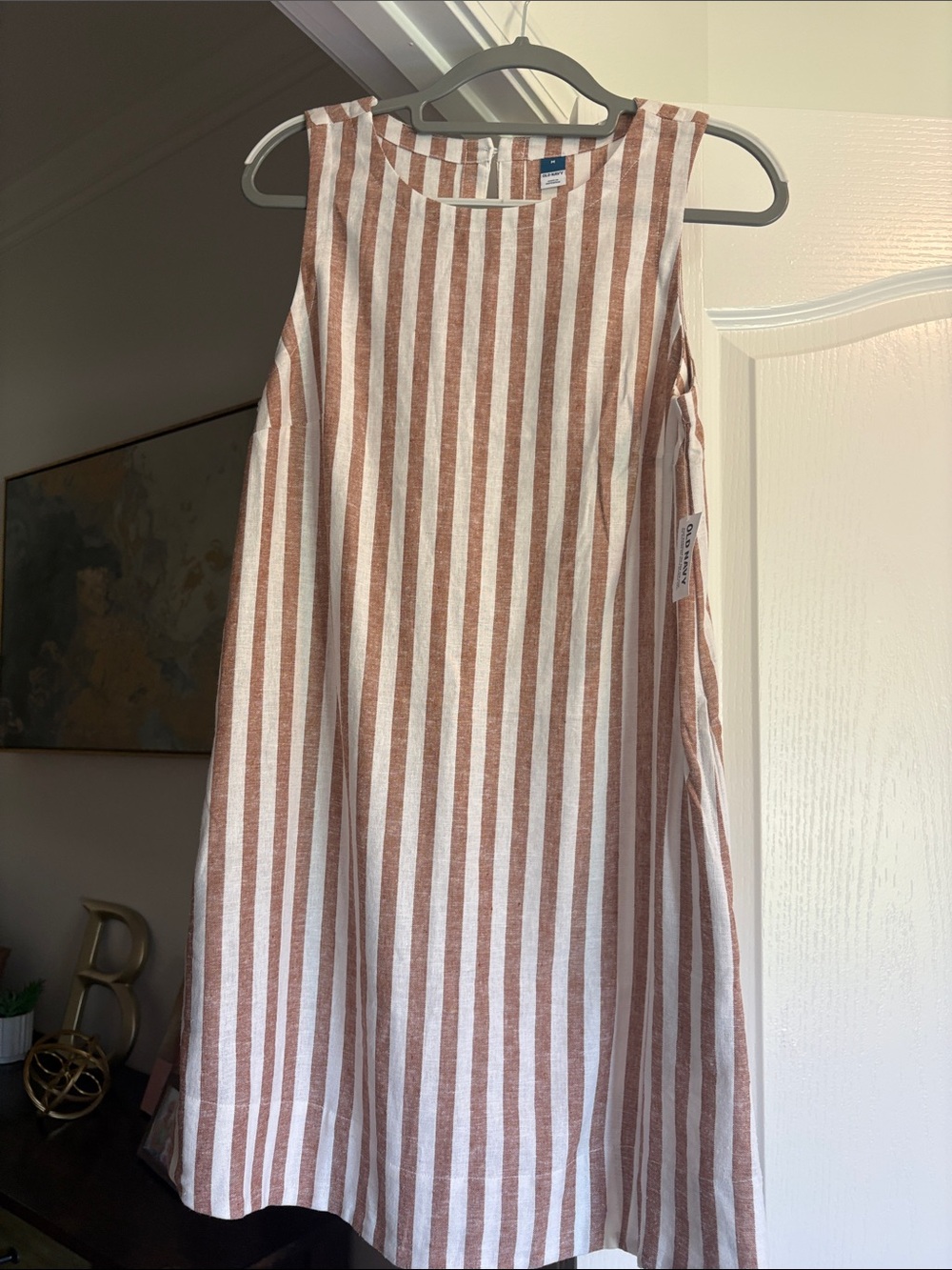 Old Navy Rust and White Striped Sleeveless Mini Dress